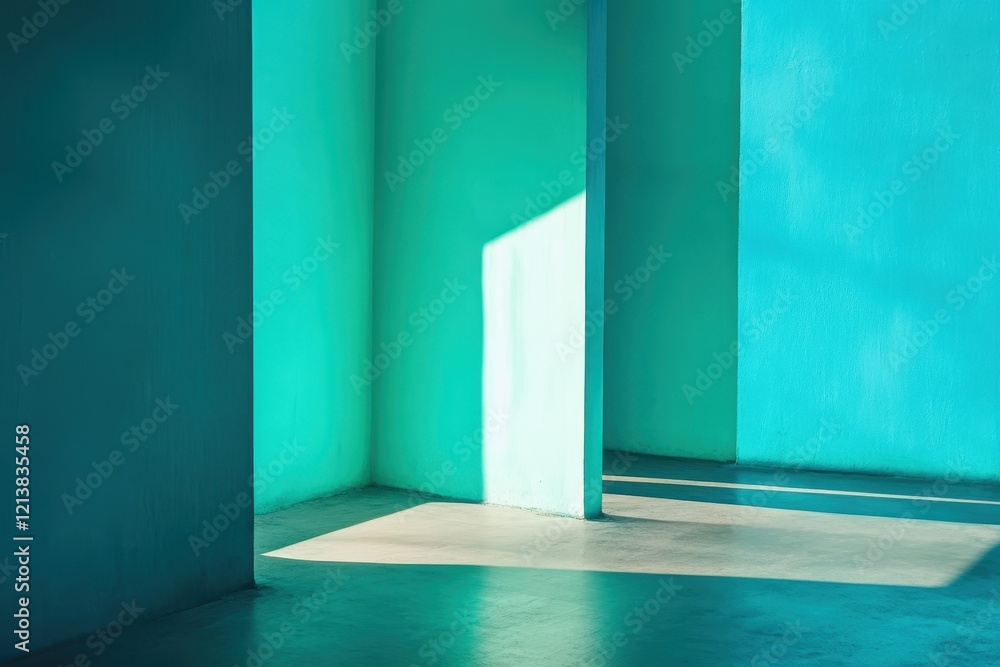 Poster vivid turquoise walls and light play create an inviting space that inspires creativity and tranquili