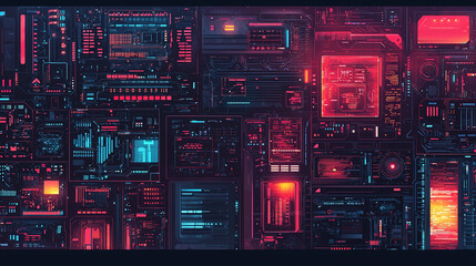 Futuristic digital interface with glowing panels and data stream