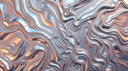 Fototapeta premium Abstract Metallic Texture with Flowing Lines, Silver, Blue, and Orange Tones, and a Shiny, Reflective Surface