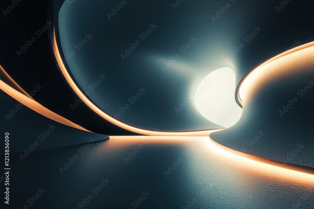Poster soft curves and glowing lines create an ethereal atmosphere in a modern abstract space. generative a