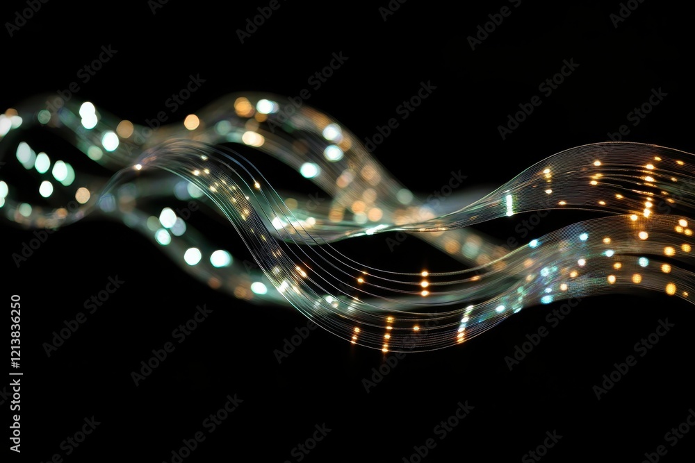 Poster dazzling strands of light dance gracefully against a dark backdrop, creating a mesmerizing visual ex