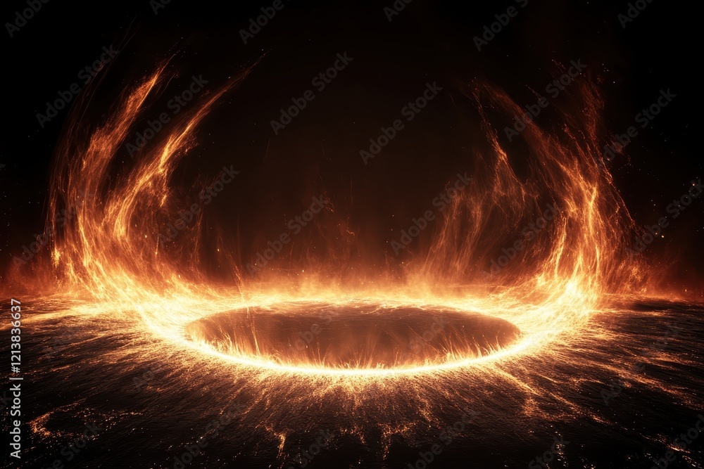 Aufkleber radiant flames dance in a swirling vortex against a dark background at twilight, creating an enchant