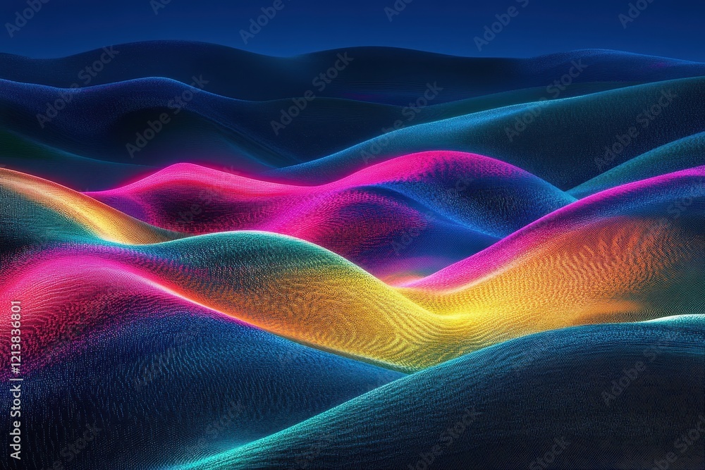 Poster vibrant waves of color undulate across a dark landscape, creating a mesmerizing visual symphony of l