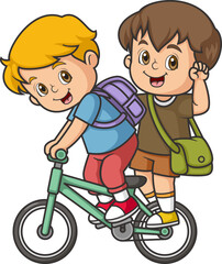 Cute two boy riding bicycle