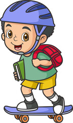 little kid play skateboard and feel happy go to school