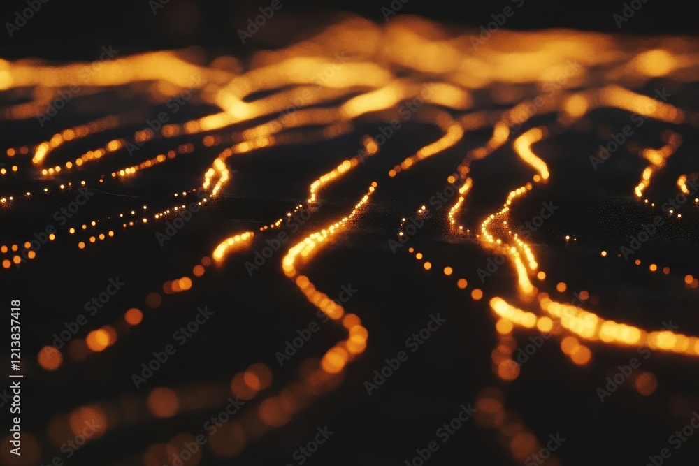 Poster mesmerizing golden lines dance across a dark surface, creating a captivating visual experience in lo