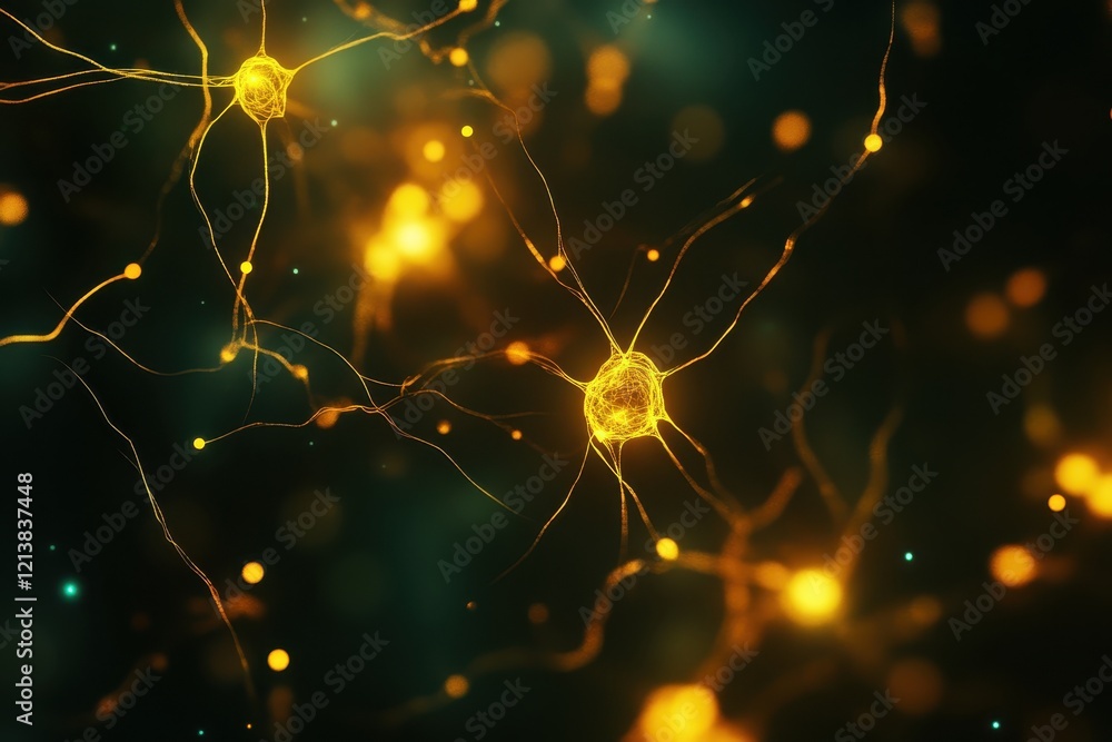 Poster intricate web of glowing neurons interconnected in a vibrant display of brain activity captured in a