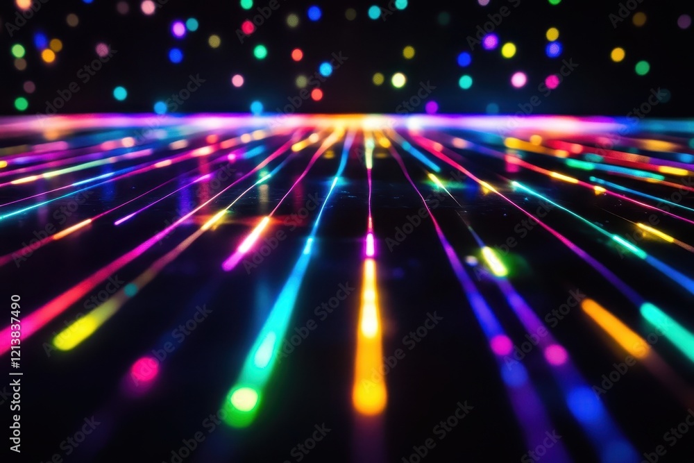 Poster vibrant laser lights create a mesmerizing abstract pattern on a dark background during a nighttime e