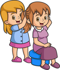 Daughter Making mother Beautiful Hairstyle