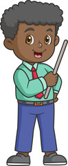Standing business man with wooden pointer stick