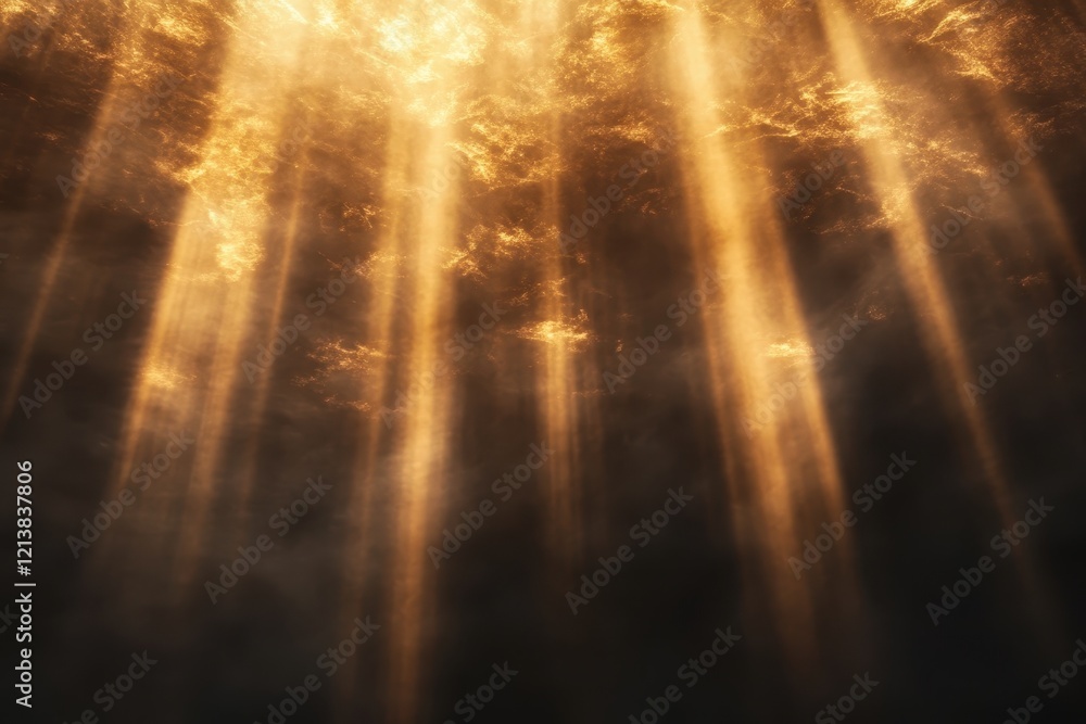 Poster golden rays break through the dark clouds at dawn creating a mystical atmosphere in the sky. generat