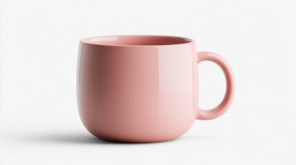 A Scandinavian-inspired coffee mug in pastel pink with a minimal round handle, isolated on a white background