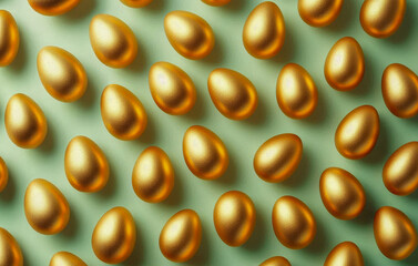 Pattern of Gold Eggs on a Light Green Background Backdrop Texture Golden Eggs