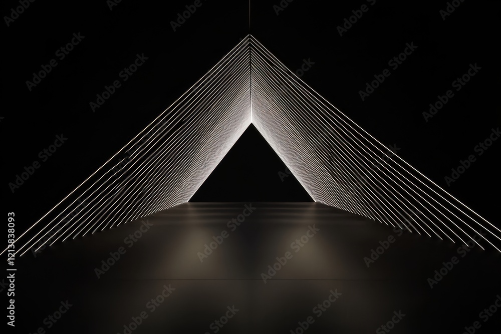 Poster illuminated geometric structure creates a captivating visual experience in darkened gallery space. g