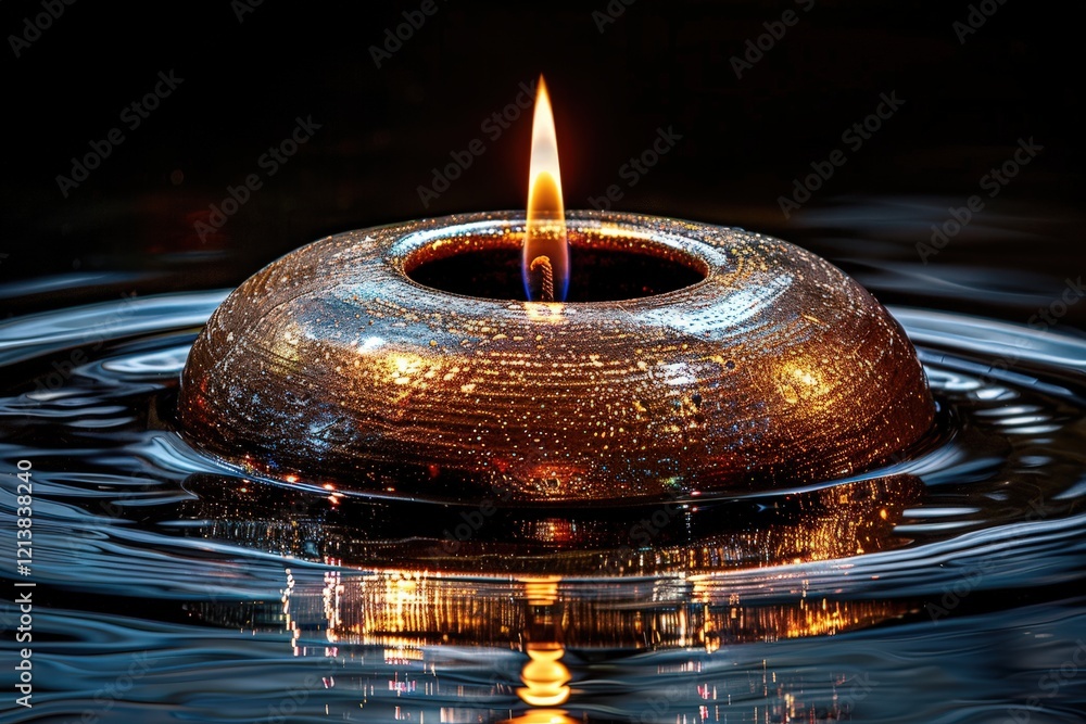 Poster a serene floating candle glows on water, casting reflections and creating a tranquil ambiance in a d