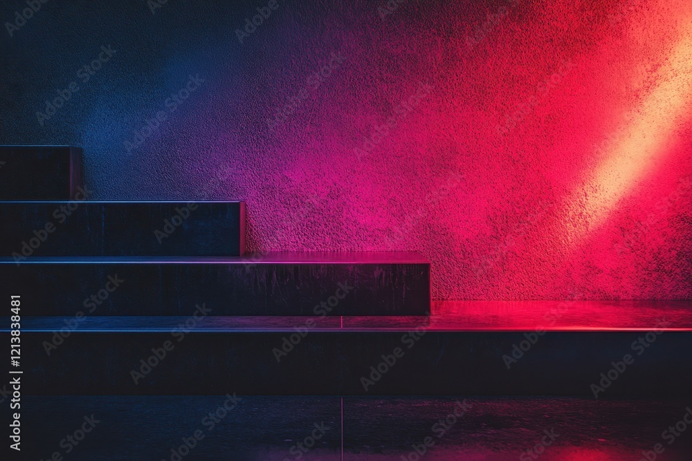 Poster illuminated steps glow in vibrant hues creating a captivating atmosphere in a modern space. generati