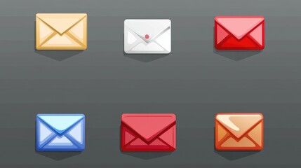 Set of mail icons isolated on transparent background