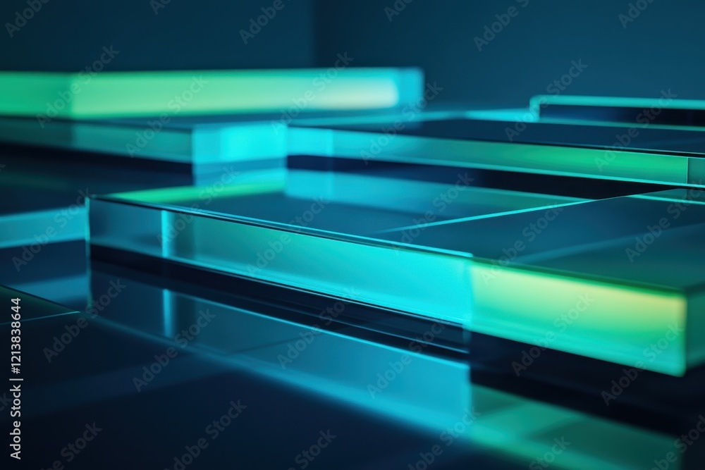 Poster futuristic glow of sleek transparent layers reflecting vibrant light in an enchanting artistic displ