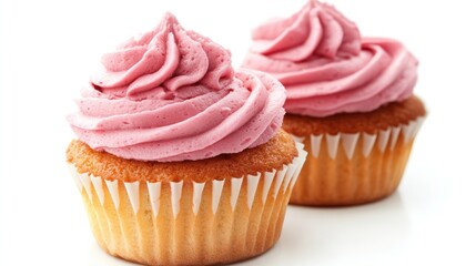 Cupcakes with pink frosting isolated on a white background