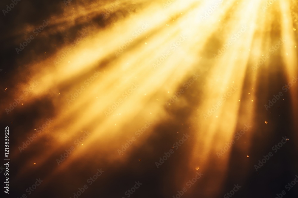 Poster golden rays illuminate a misty environment, creating a warm and ethereal atmosphere at dawn. generat