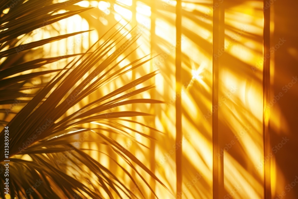 Poster golden rays of sunlight filter through palm leaves creating a warm and inviting atmosphere in an ind
