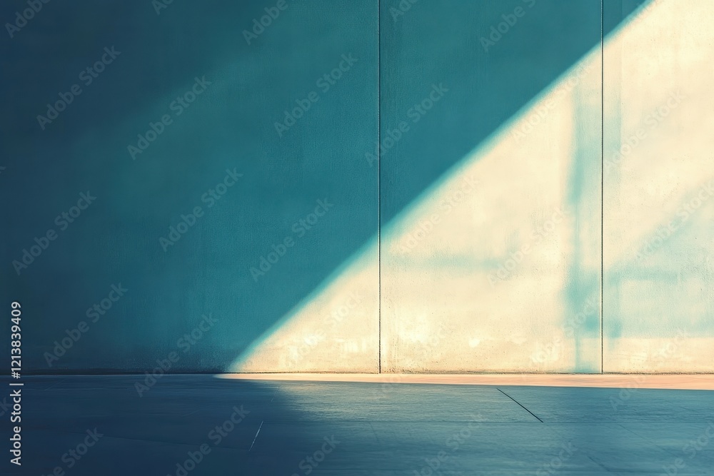 Poster soft sunlight casts dynamic shadows on a minimalist wall in an artistic space filled with tranquilit