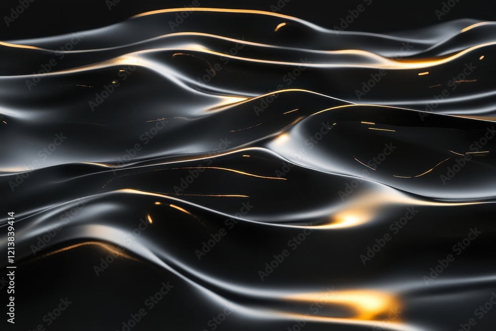 Poster glistening black waves create an enchanting display of light and shadow in a serene abstract composi