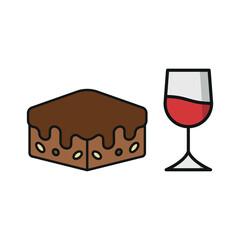 Wine glass drink and brownies food icons with an elegant and decadent design