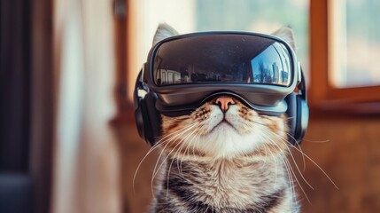Cute cat wearing a virtual reality headset