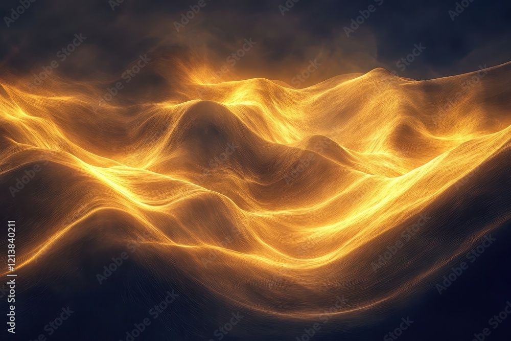 Poster illuminated waves dance in a mesmerizing landscape of warmth and glow during twilight hours. generat