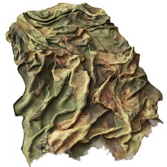 Camouflage fabric texture, crumpled, isolated, white background, design resource