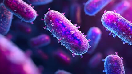 Microscopic Bacteria 3D Render Purple Blue Background