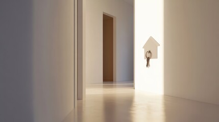 New home with key,Moving house, relocation,Mortgage, investment, real estate, property concept,young business passing the key to the apartment,move in the apartment or condominium.