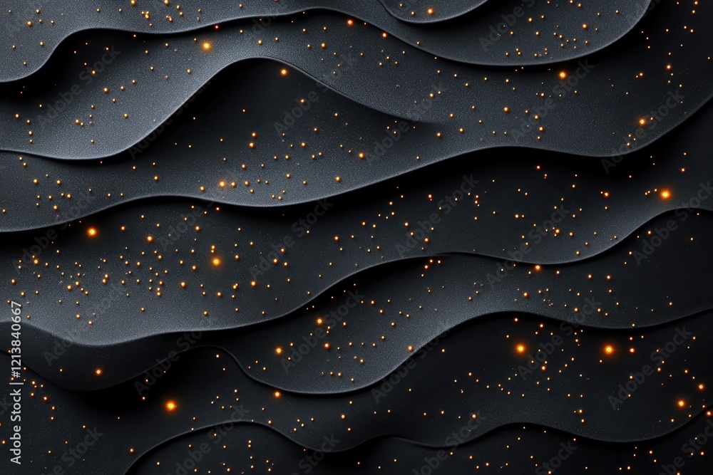 Poster intricate black waves illuminated by sparkling stars create a mesmerizing cosmic landscape. generati