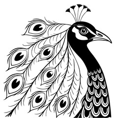 Fototapeta premium Peacock head with jeweled feathers vector art illustration.