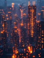 Mesmerizing Cityscape of Illuminated Skyscrapers and Glittering Lights in a Vibrant Metropolis at Night
