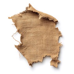 Torn burlap fabric piece, isolated on white.  Design element, texture background