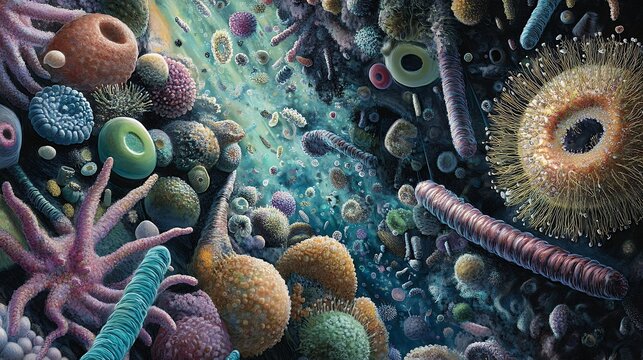 Microscopic Life Forms Art Print Vibrant Colorful Microorganism Illustration