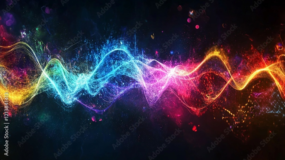 Poster abstract colorful energy waves with nebula background in a dark environment