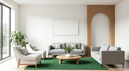 Modern Living Room with Greenery and Wooden furniture