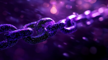 3D purple and black digital chain with binary code background
