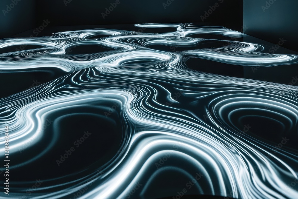Aufkleber light patterns dance across a dark floor in a mesmerizing display of fluid elegance during a contemp