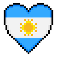 Argentina flag with heart shape in pixel art style