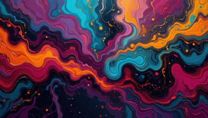 Splashes of blue, orange, and purple intertwine to create a mesmerizing abstract artwork that evokes a sense of cosmic exploration and wonder during a tranquil evening