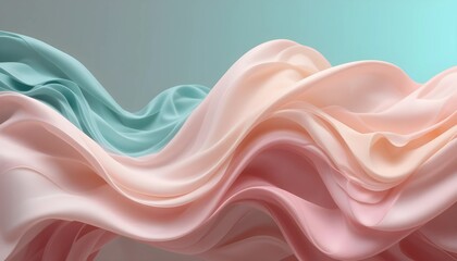 Obraz premium Abstract Pastel Waves A Serene Flow of Pink, Peach, and Blue Hues with Smooth Fluid Textures on a Minimalist Background 