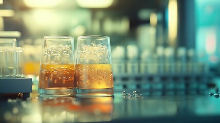 Golden Liquid in Glassware Science Lab Image