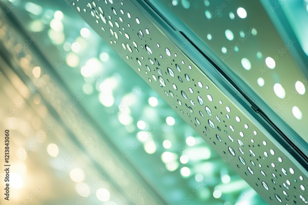 Poster abstract patterns of light and shadow created by perforated metal in a modern architectural setting 