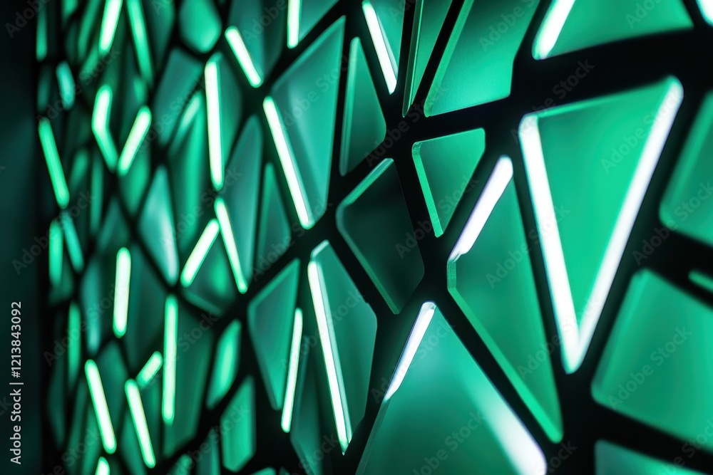 Poster illuminated geometric patterns create a mesmerizing atmosphere in a modern architectural space. gene