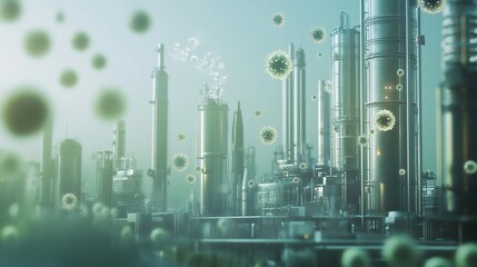 Virus Threat to Industrial Facilities 3D Render