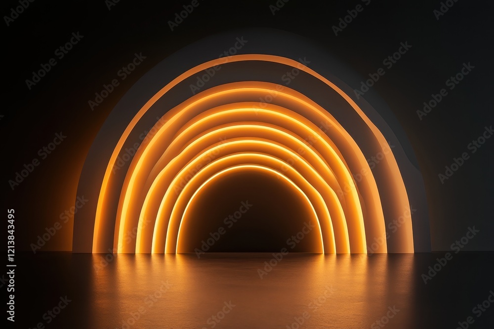 Poster illuminated arches create a mesmerizing ambiance in a darkened space at twilight. generative ai